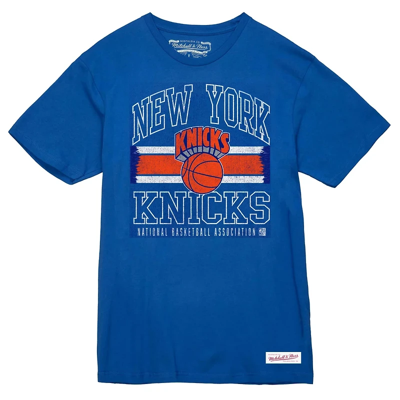 Mitchell Ness New York Knicks Striped Logo Lockup Premium T-Shirt