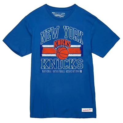 Mitchell Ness New York Knicks Striped Logo Lockup Premium T-Shirt