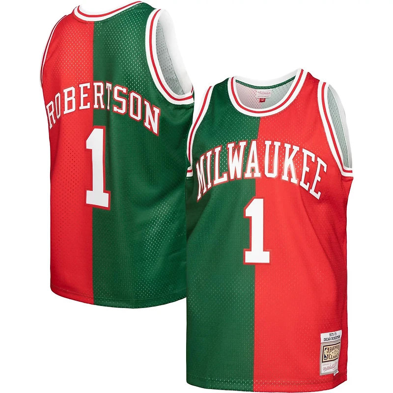 Mitchell Ness Oscar Robertson /Red Milwaukee Bucks Hardwood Classics 1971/72 Split Swingman Jersey