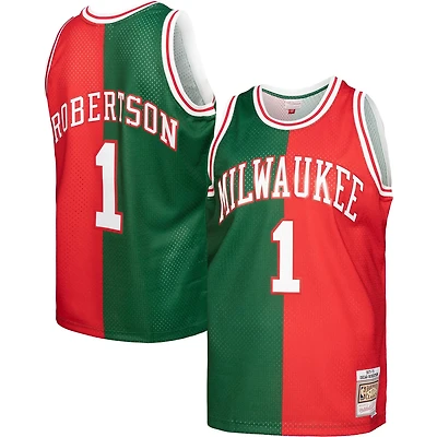 Mitchell  Ness Oscar Robertson /Red Milwaukee Bucks Hardwood Classics 1971/72 Split Swingman Jersey