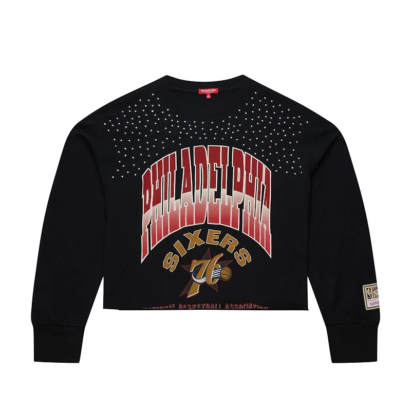 Mitchell  Ness Philadelphia 76ers Hardwood Classics Studded Boxy Cropped Long Sleeve T-Shirt
