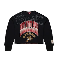 Mitchell  Ness Philadelphia 76ers Hardwood Classics Studded Boxy Cropped Long Sleeve T-Shirt