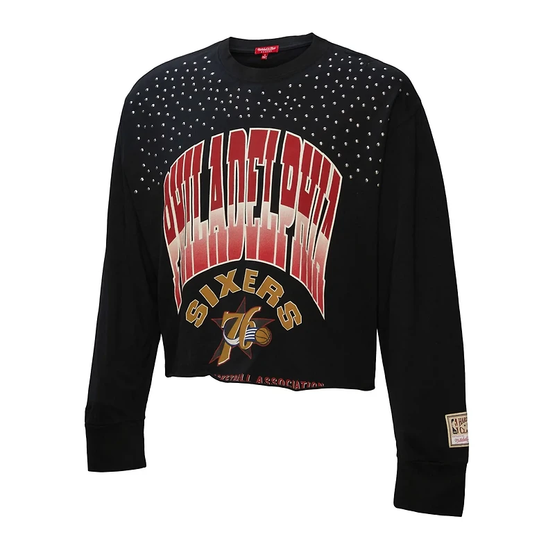 Mitchell  Ness Philadelphia 76ers Hardwood Classics Studded Boxy Cropped Long Sleeve T-Shirt