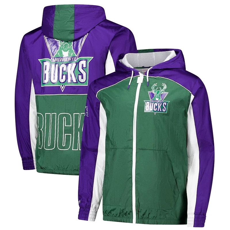 Mitchell  Ness Purple Milwaukee Bucks Hardwood Classics Big Shot Premium Full-Zip Windbreaker Jacket