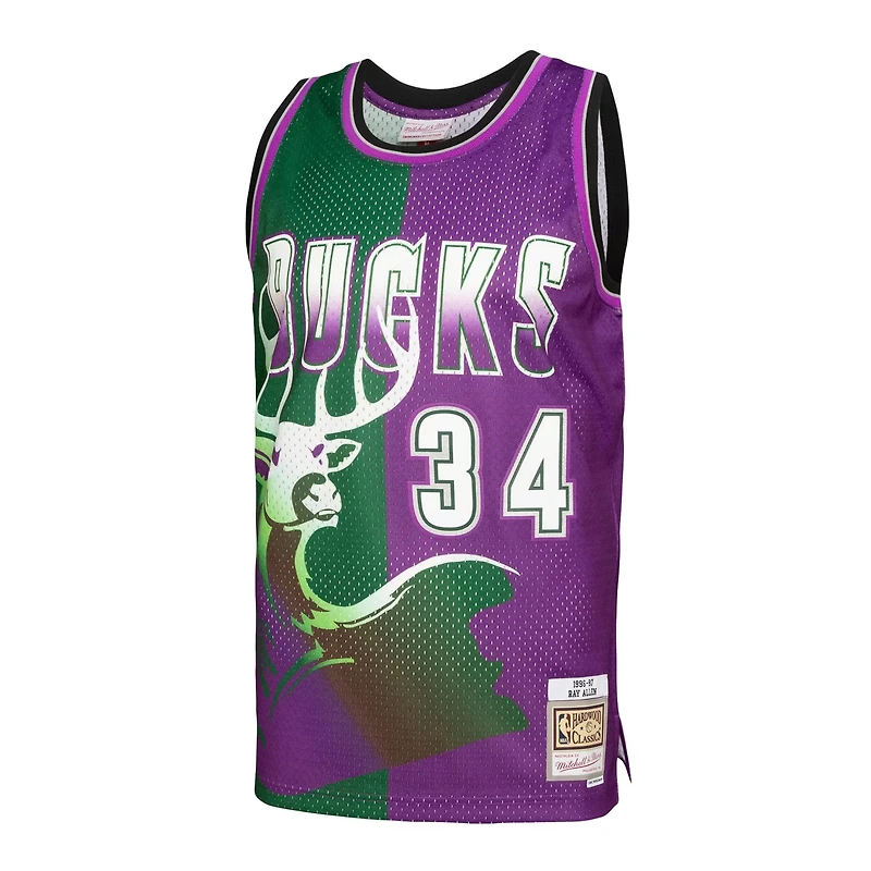 Mitchell  Ness Ray Allen /Purple Milwaukee Bucks Hardwood Classics 1996/97 Split Swingman Jersey