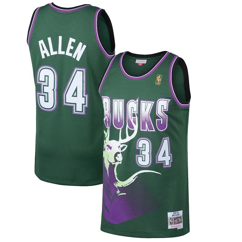 Mitchell Ness Ray Allen Kelly Milwaukee Bucks 1996/97 Hardwood Classics Swingman Jersey