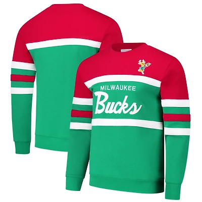 Mitchell  Ness Red Milwaukee Bucks Hardwood Classics Vintage Logo Head Coach Pullover Sweatshirt