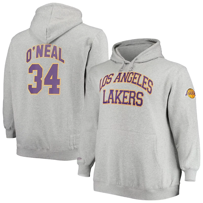 Mitchell  Ness Shaquille O'Neal Heathered Gray Los Angeles Lakers Big Tall Name Number Pullover Hoodie