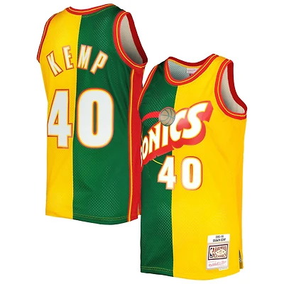 Mitchell Ness Shawn Kemp /Gold Seattle SuperSonics Hardwood Classics 1995/96 Split Swingman Jersey