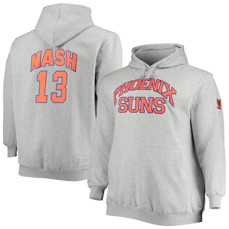 Mitchell  Ness Steve Nash Heathered Gray Phoenix Suns Big Tall Name Number Pullover Hoodie