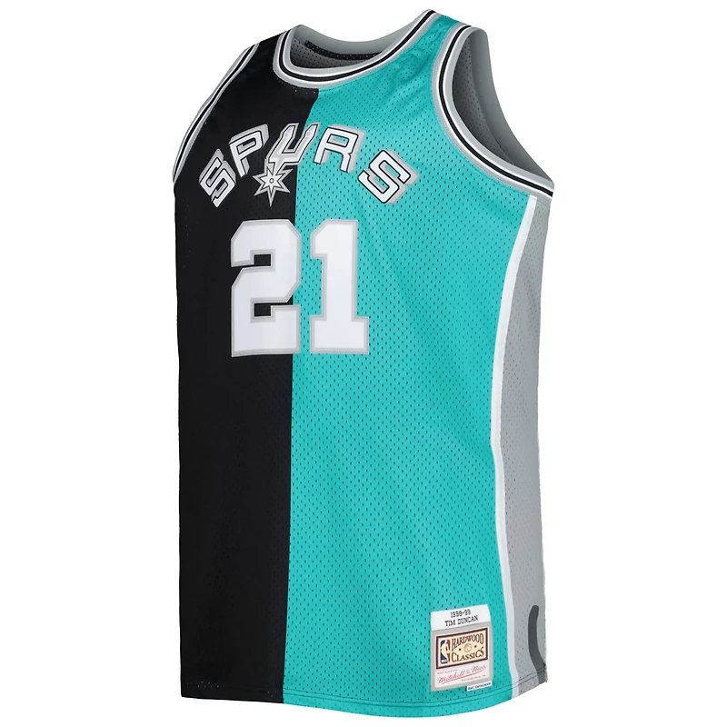 Mitchell Ness Tim Duncan /Teal San Antonio Spurs Big Tall Hardwood Classics 1998/99 Split Swingman Jersey