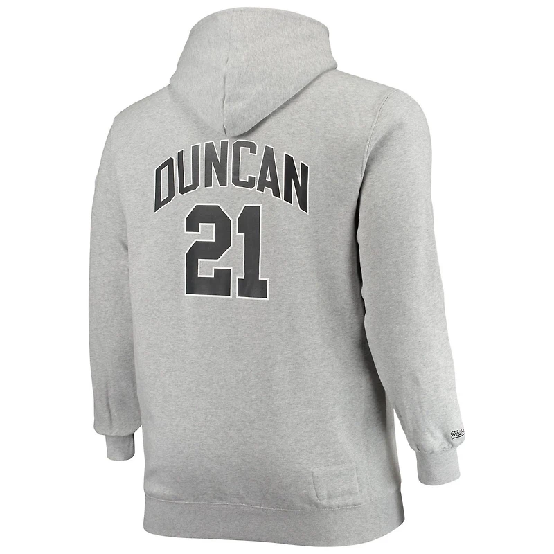 Mitchell  Ness Tim Duncan Heathered Gray San Antonio Spurs Big Tall Name Number Pullover Hoodie