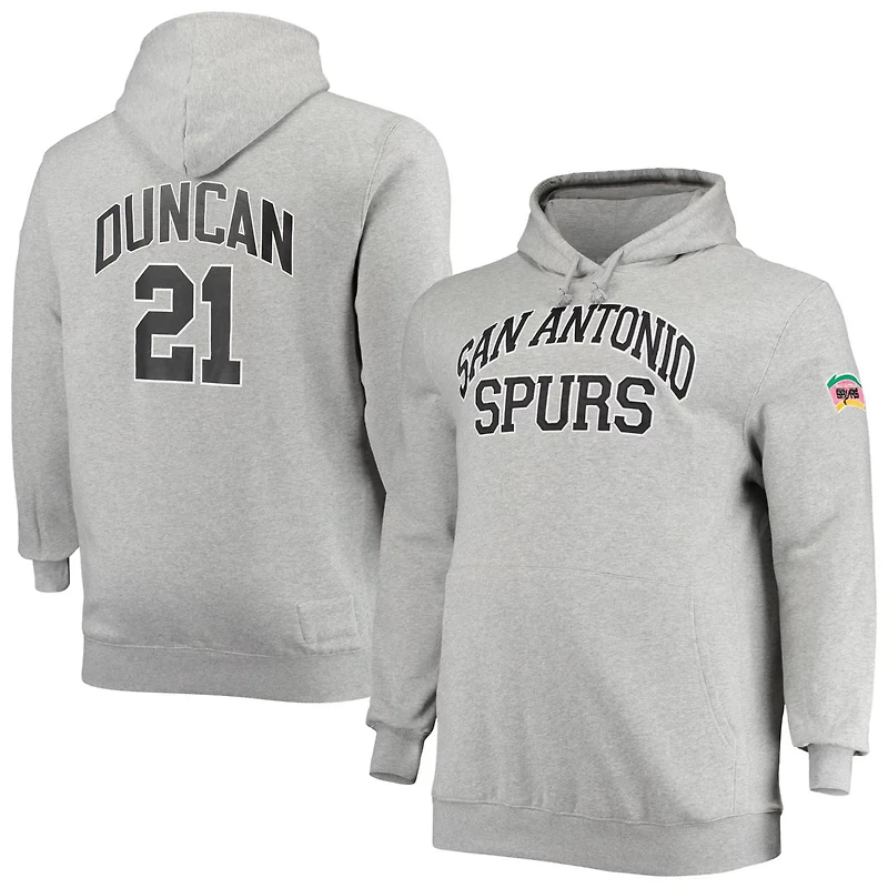 Mitchell  Ness Tim Duncan Heathered Gray San Antonio Spurs Big Tall Name Number Pullover Hoodie