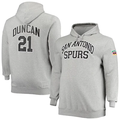 Mitchell  Ness Tim Duncan Heathered Gray San Antonio Spurs Big Tall Name Number Pullover Hoodie