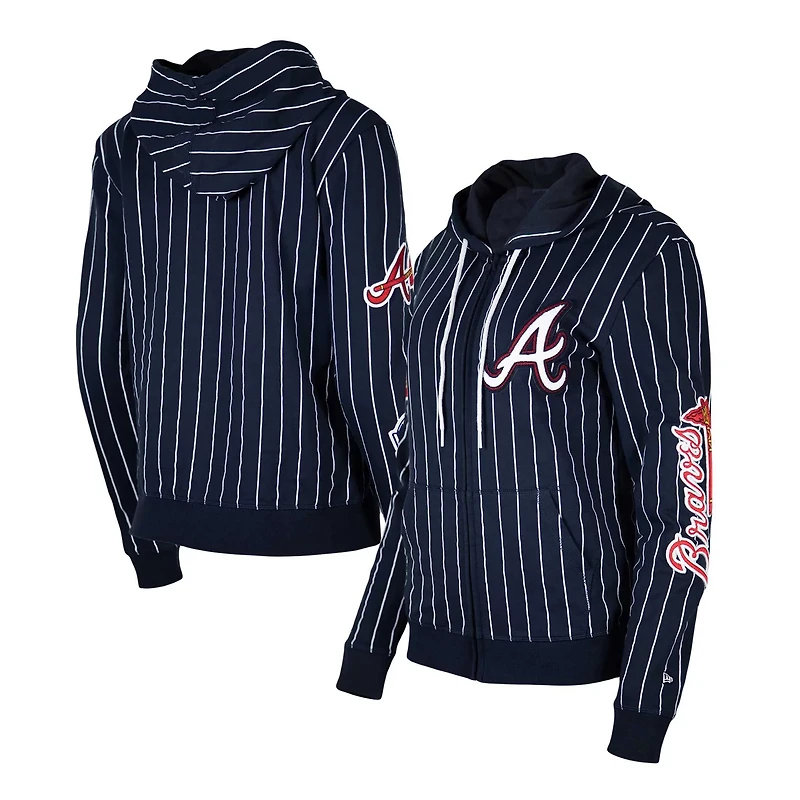 New Era Atlanta Braves Pinstripe Tri-Blend Full-Zip Hoodie Jacket