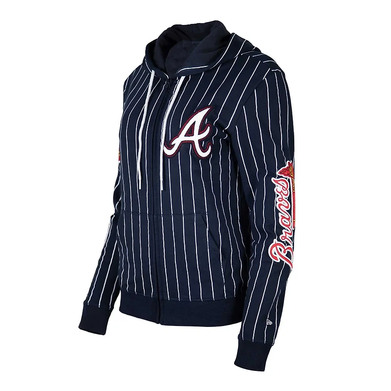 New Era Atlanta Braves Pinstripe Tri-Blend Full-Zip Hoodie Jacket