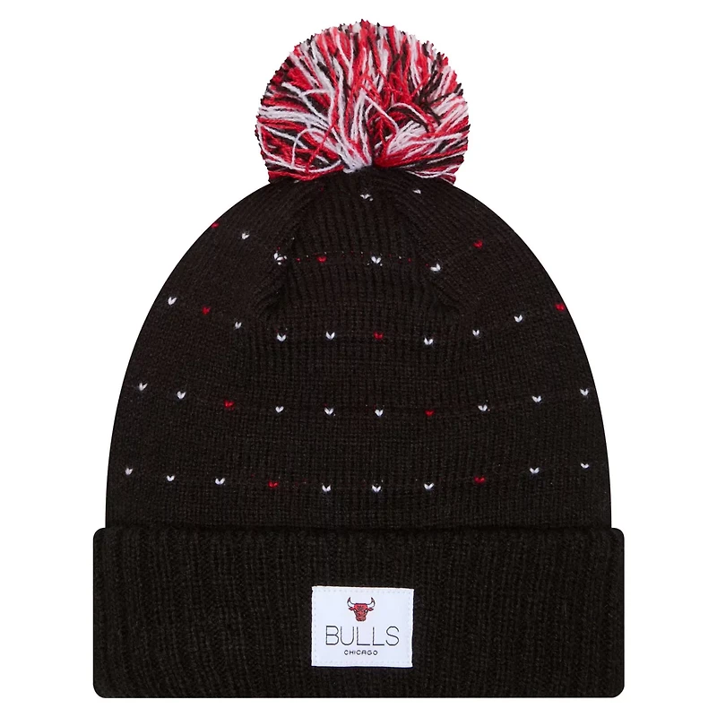 New Era Chicago Bulls Throwback Labeled Patch Cuffed Knit Hat with Pom