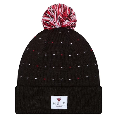 New Era Chicago Bulls Throwback Labeled Patch Cuffed Knit Hat with Pom