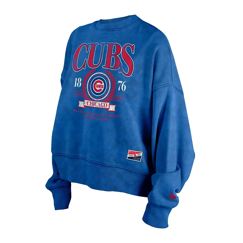 New Era Chicago Cubs Throwback Boxy Enzyme Wash Fleece Crewneck Pullover