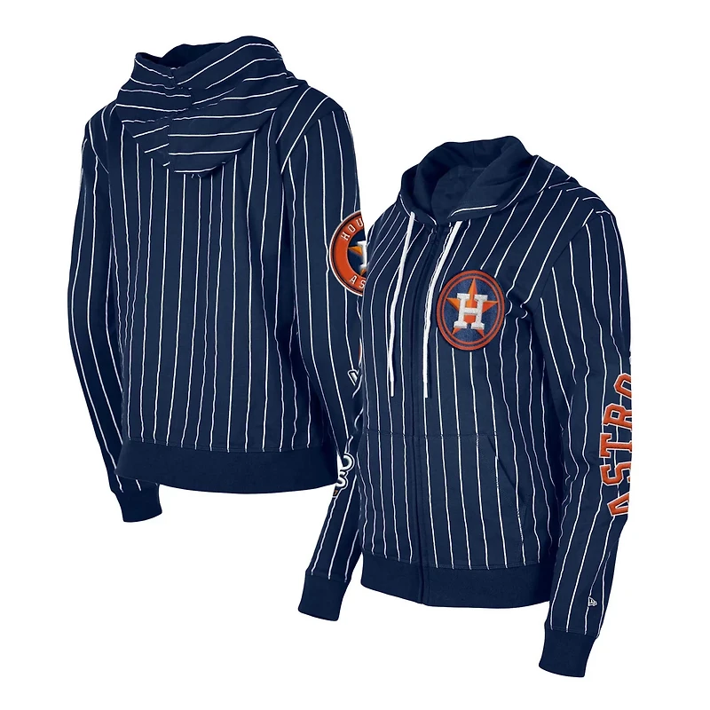 New Era Houston Astros Pinstripe Tri-Blend Full-Zip Hoodie Jacket