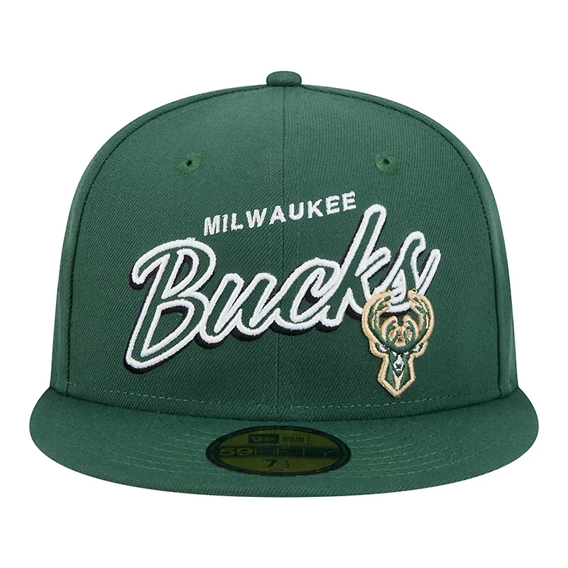New Era Hunter Milwaukee Bucks Sport Night Script Sided 59FIFTY Fitted Hat