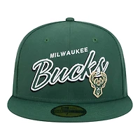 New Era Hunter Milwaukee Bucks Sport Night Script Sided 59FIFTY Fitted Hat