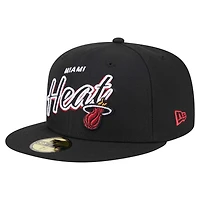 New Era Miami Heat Sport Night Script Sided 59FIFTY Fitted Hat