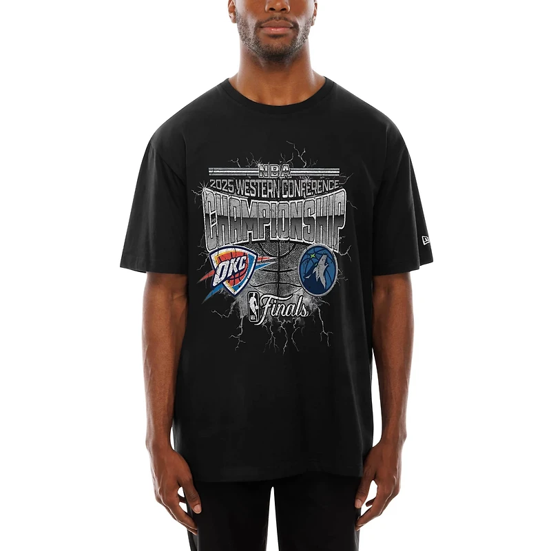 New Era Oklahoma City Thunder vs Minnesota Timberwolves 2025 Western Conference Finals Matchup Distressed Graphic T-Shirt