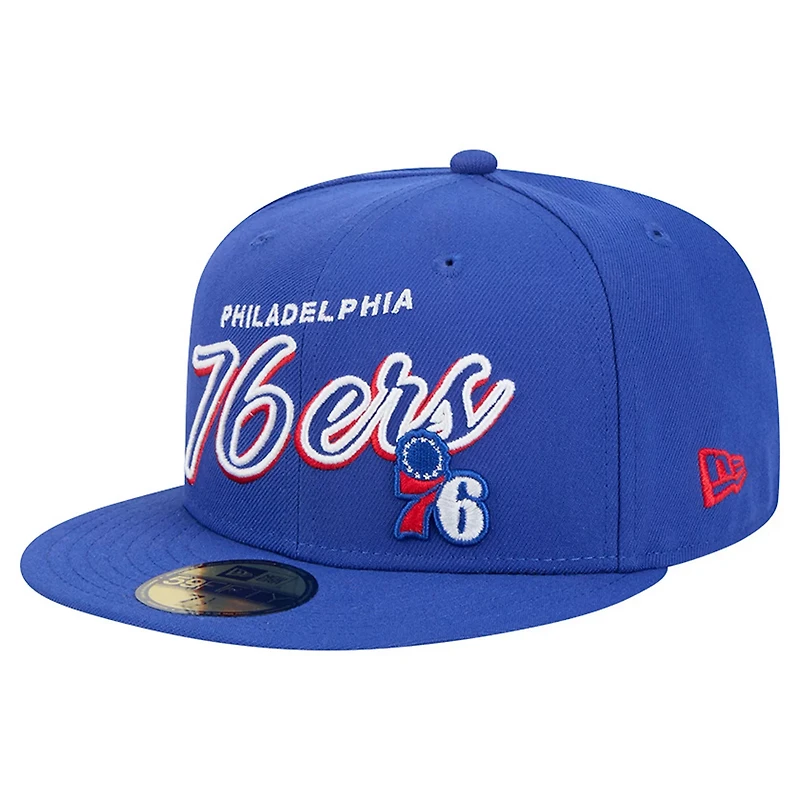 New Era Philadelphia 76ers Sport Night Script Sided 59FIFTY Fitted Hat