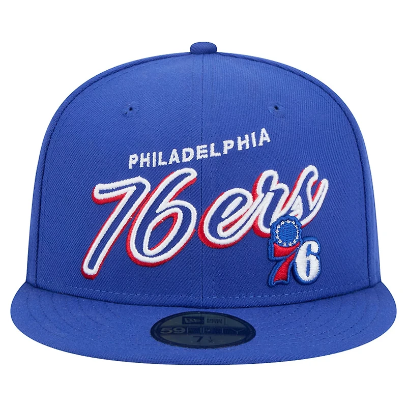 New Era Philadelphia 76ers Sport Night Script Sided 59FIFTY Fitted Hat