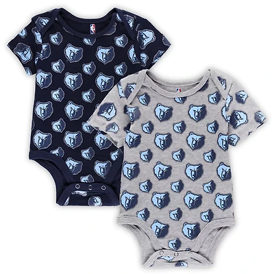 Newborn Infant /Gray Memphis Grizzlies Two-Pack Double Up Bodysuit Set