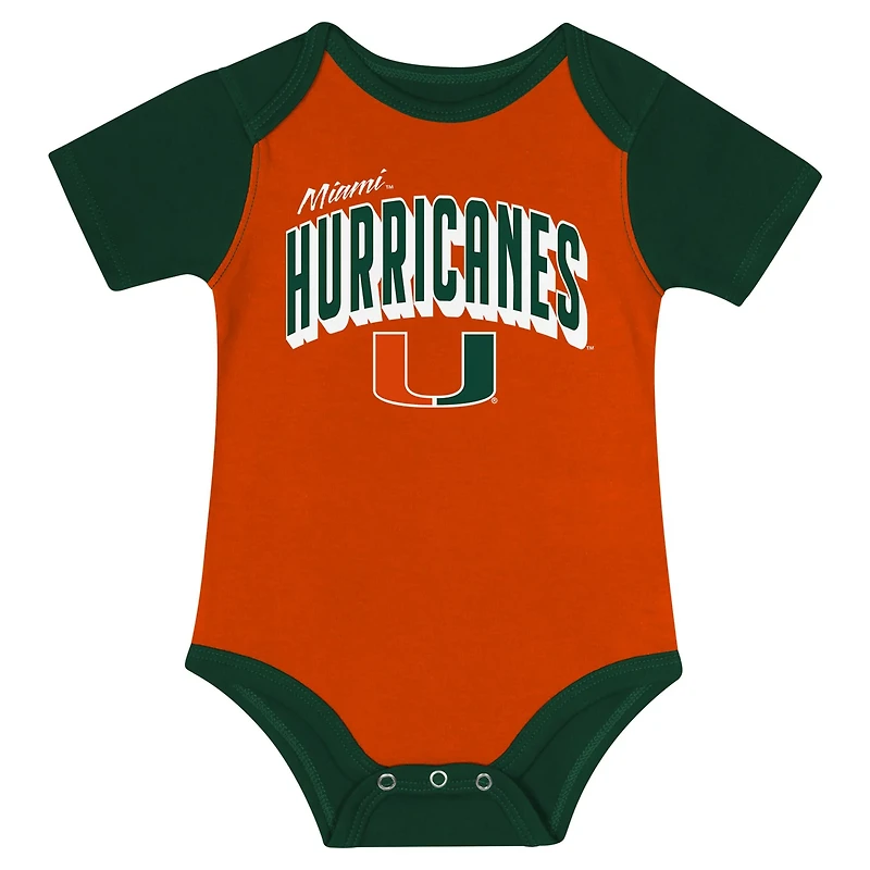 Newborn  Miami Hurricanes Dynamic Duo Bodysuit Bib Cuffed Knit Hat Set