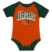 Newborn  Miami Hurricanes Dynamic Duo Bodysuit Bib Cuffed Knit Hat Set