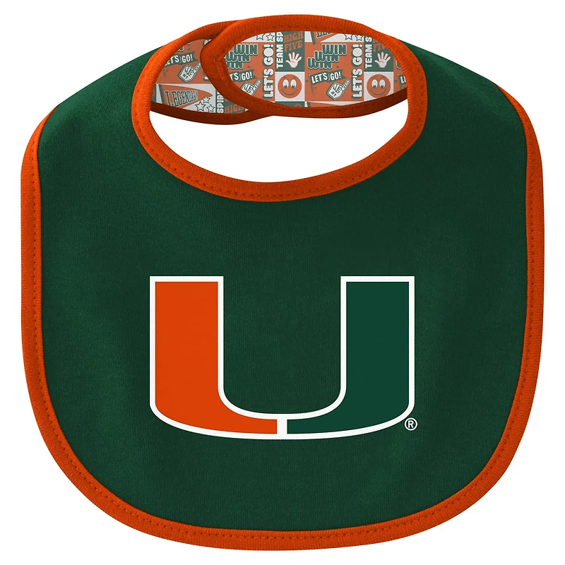 Newborn  Miami Hurricanes Dynamic Duo Bodysuit Bib Cuffed Knit Hat Set