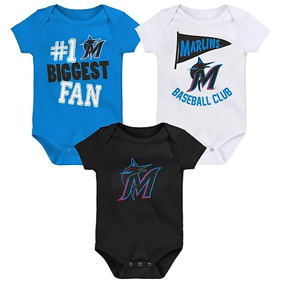 Newborn  Miami Marlins 3-Pack Fan Pennant Bodysuit Set