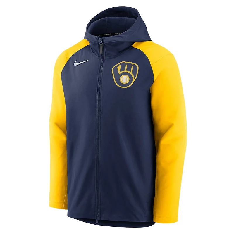 Nike /Gold Milwaukee Brewers Authentic Collection Performance Raglan Full-Zip Hoodie
