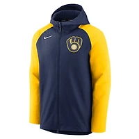 Nike /Gold Milwaukee Brewers Authentic Collection Performance Raglan Full-Zip Hoodie