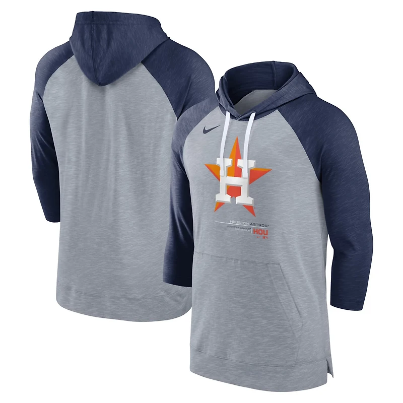 Nike /Heather Houston Astros Baseball Raglan 3/4-Sleeve Pullover Hoodie
