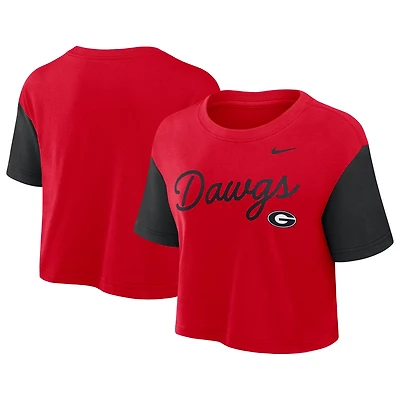 Nike Black Georgia Bulldogs Color-Block Script Performance Cropped T-Shirt