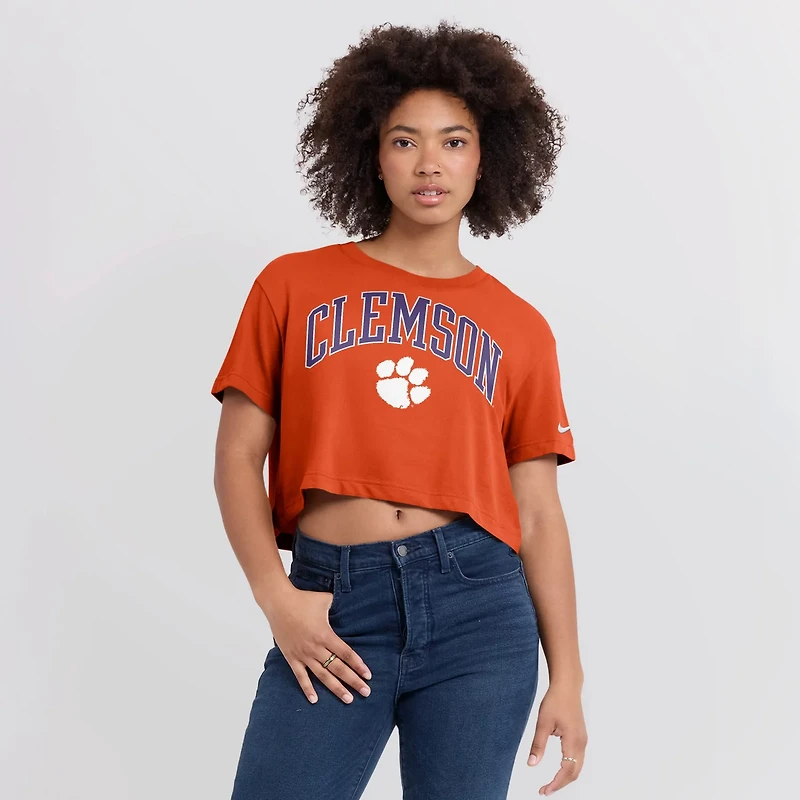 Nike Clemson Tigers Power Pursuit Athletic Prep Arch Performance Cropped T-Shirt