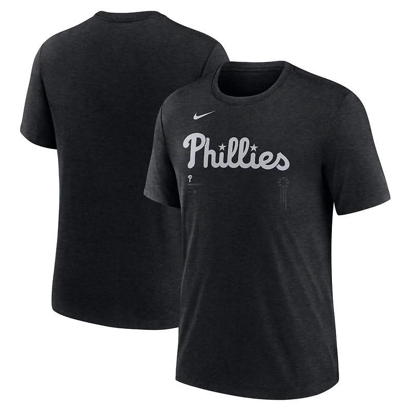 Nike Dark Philadelphia Phillies Fashion Wordmark Tri-Blend T-Shirt