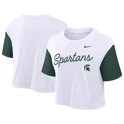 Nike Green Michigan State Spartans Color-Block Script Dri-FIT Cropped T-Shirt