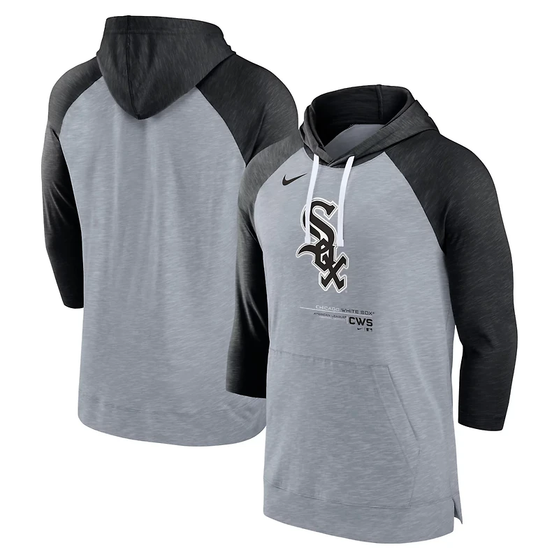 Nike Heather Chicago White Sox Baseball Raglan 3 4-Sleeve Pullover Hoodie
