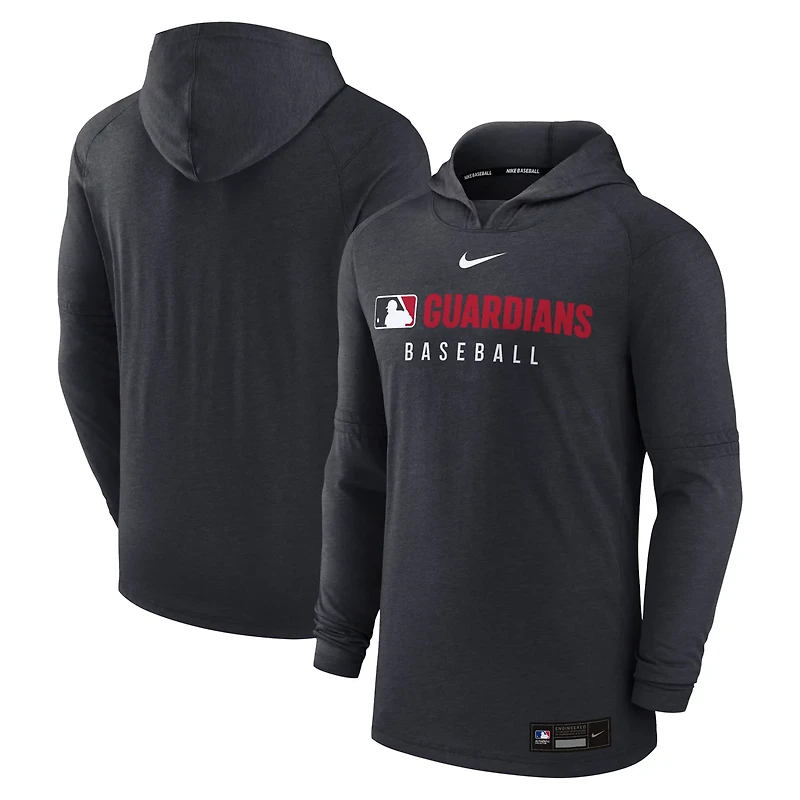 Nike Heather Cleveland Guardians Authentic Collection Tri-Blend Performance Pullover Hoodie