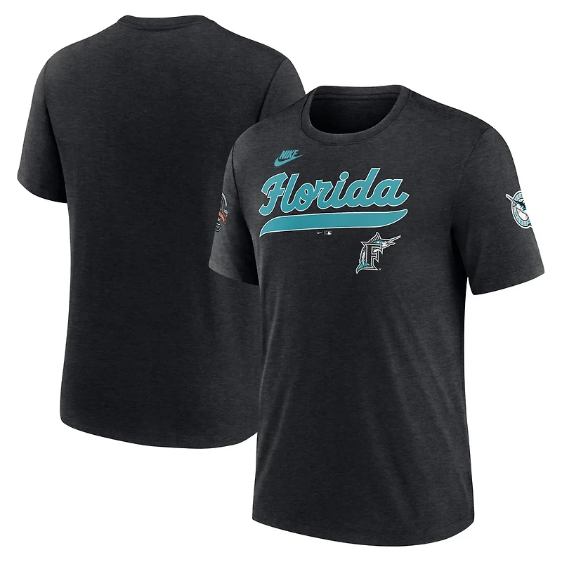 Nike Heather Florida Marlins Cooperstown Collection Eras Tri-Blend T-Shirt