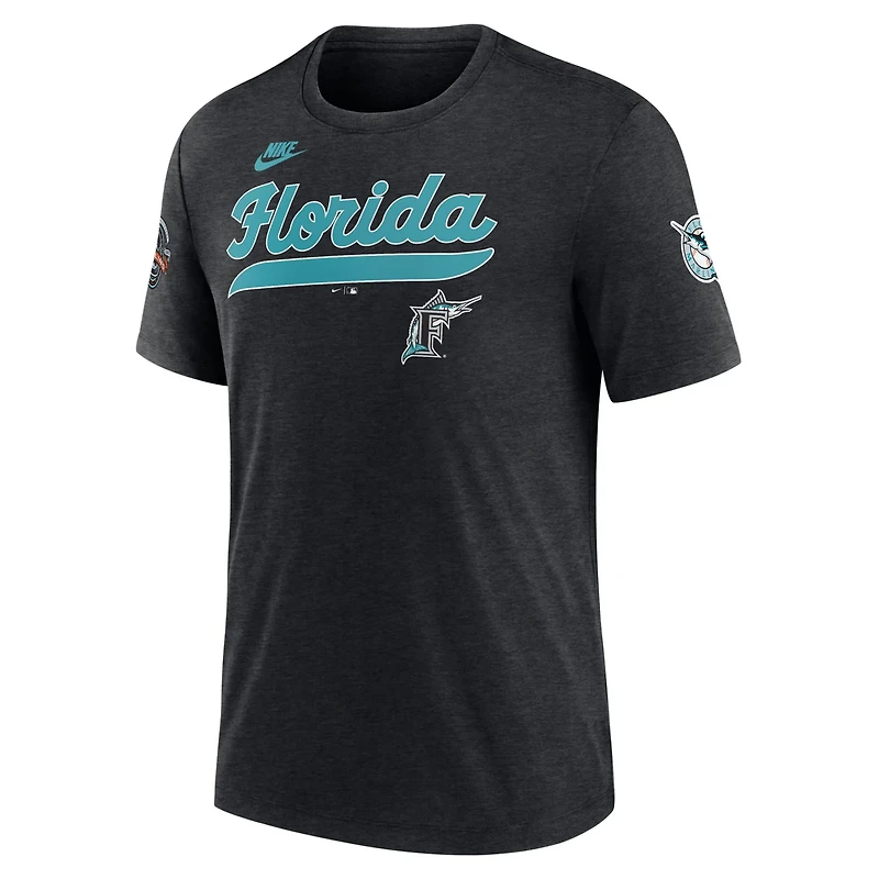 Nike Heather Florida Marlins Cooperstown Collection Eras Tri-Blend T-Shirt