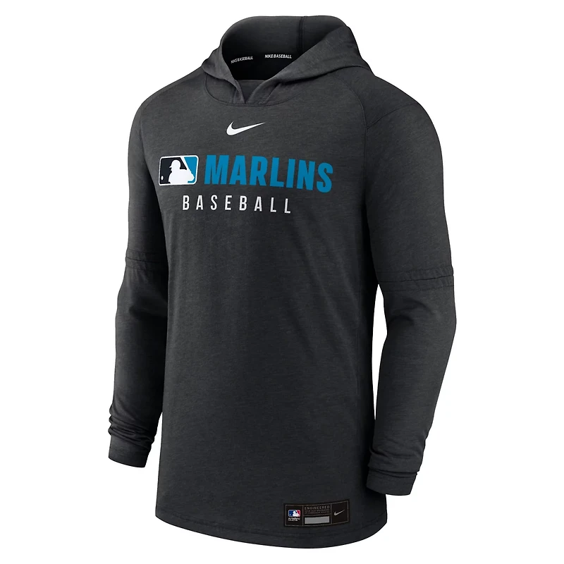 Nike Heather Miami Marlins Authentic Collection Tri-Blend Dri-FIT Hoodie