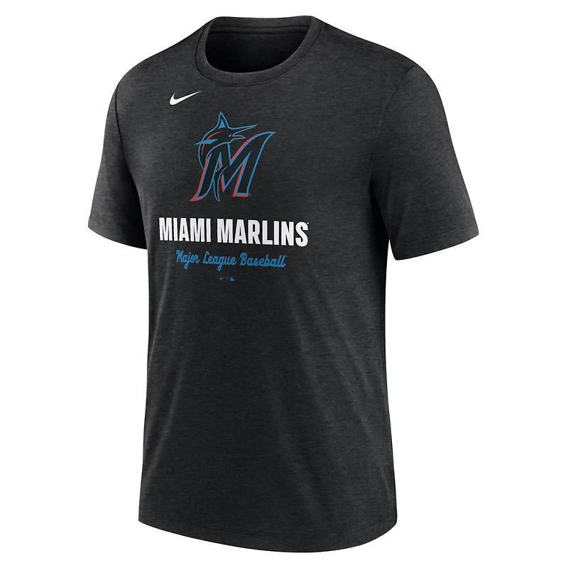 Nike Heather Miami Marlins Logo Tri-Blend T-Shirt