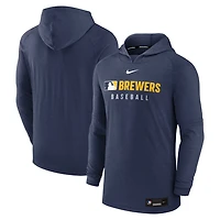 Nike Heather Milwaukee Brewers Authentic Collection Tri-Blend Performance Pullover Hoodie
