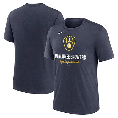 Nike Heather Milwaukee Brewers Logo Tri-Blend T-Shirt